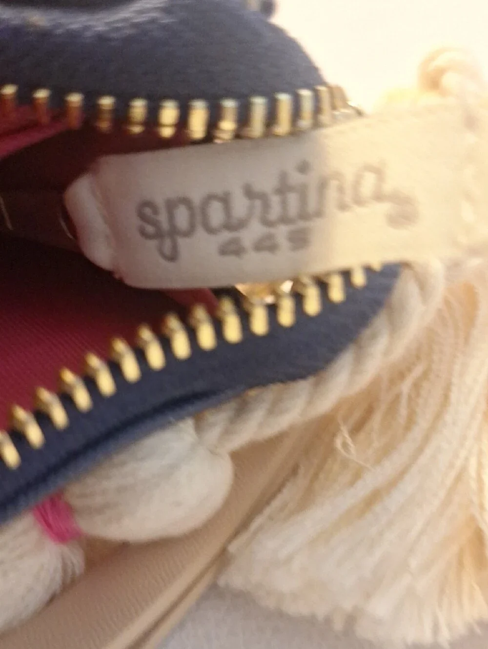 Gorgeous Spartina Striped Navy and White Leather Wristlet Pouch with Tassel